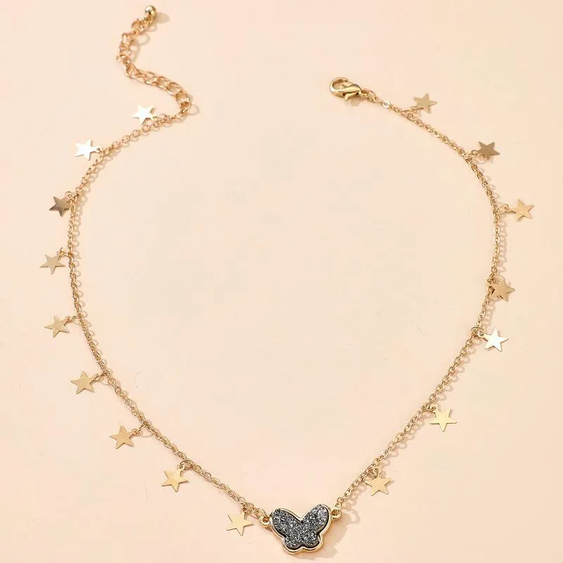 Star and Butterfly 18k Gold Necklace