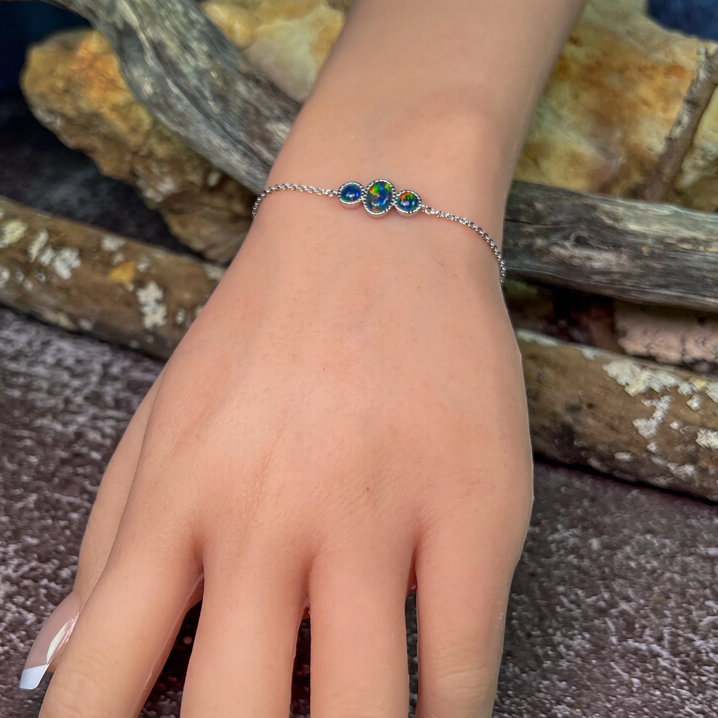 Sterling Silver 3 Opal triplet stone bracelet
