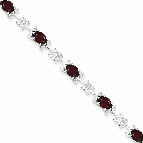 Sterling Silver Garnet Oval Bracelet