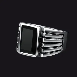 Stripes Black Onyx Ring For Men