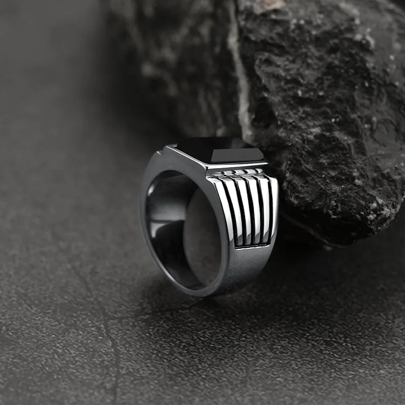 Stripes Black Onyx Ring For Men