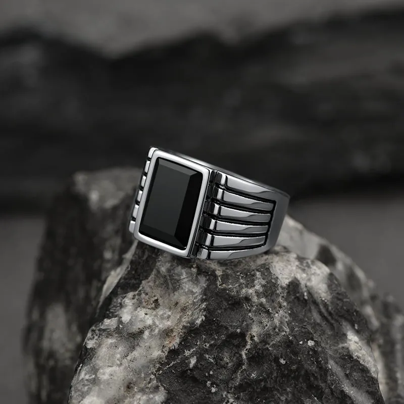 Stripes Black Onyx Ring For Men