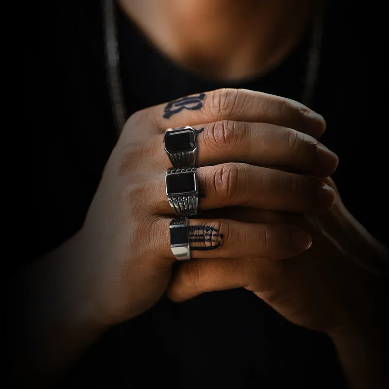 Stripes Black Onyx Ring For Men