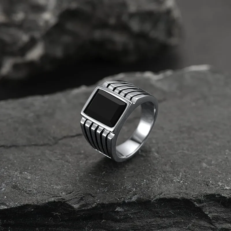 Stripes Black Onyx Ring For Men