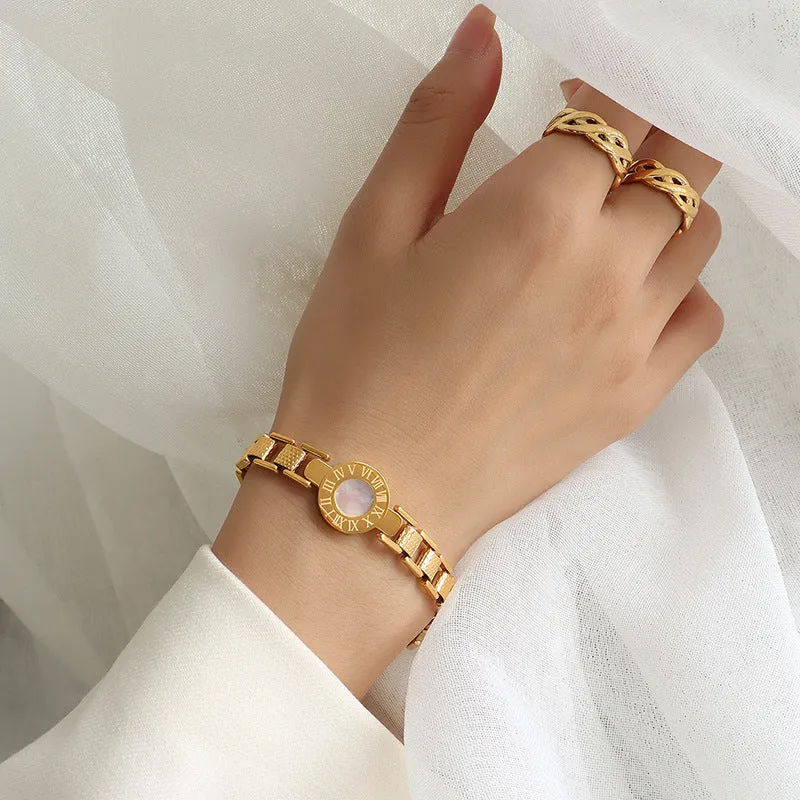 Titanium Steel Gold-plated Women Trendy Roman Numeral Shell Bracelet Jewelry for valentine Gift