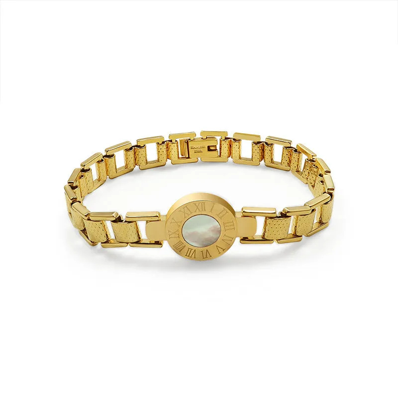 Titanium Steel Gold-plated Women Trendy Roman Numeral Shell Bracelet Jewelry for valentine Gift