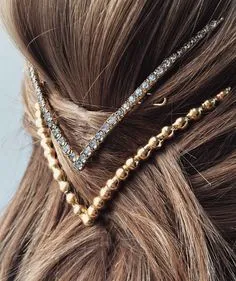 Vee Tapered Crystal Barrette, Antique Gold