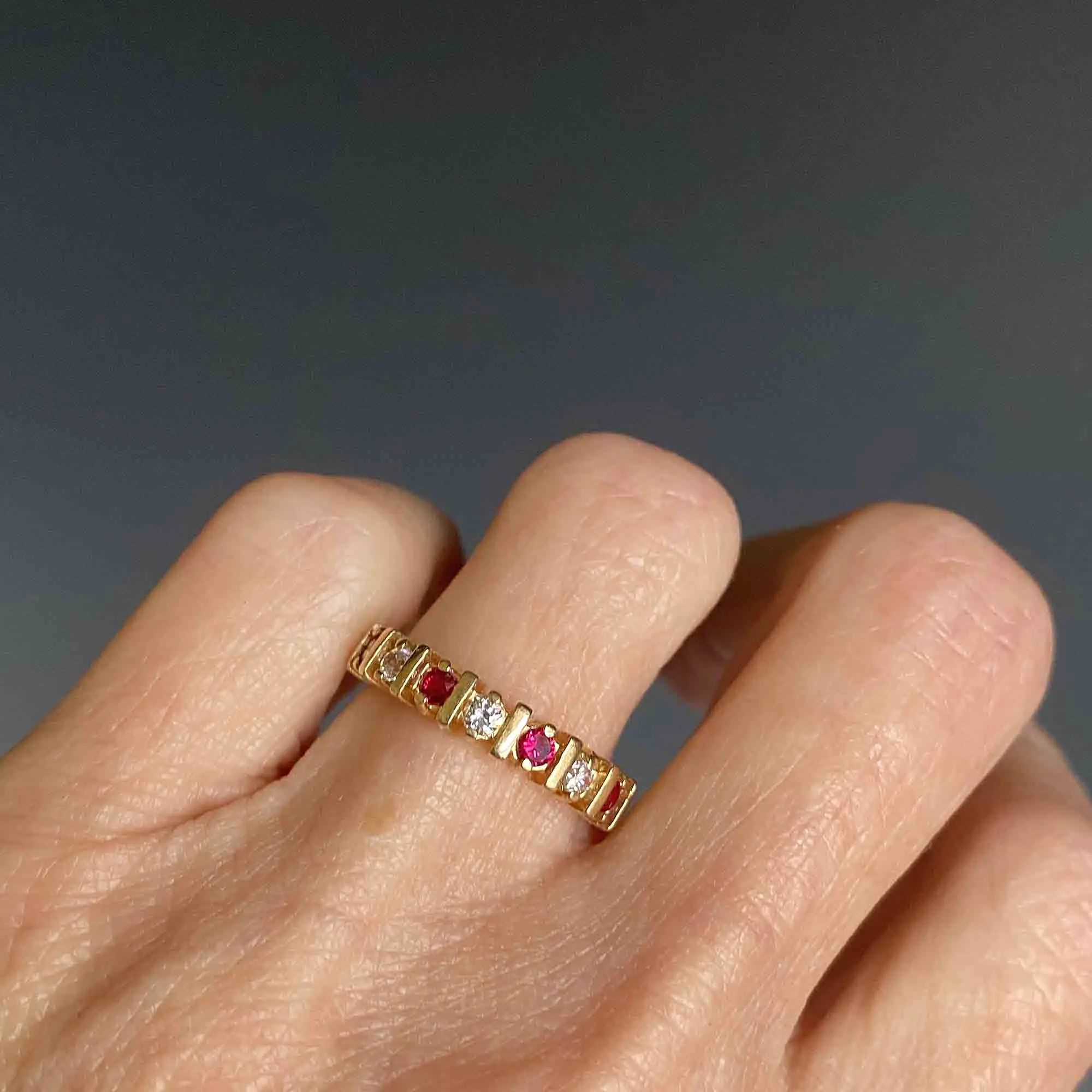 Vintage 14K Gold Half Eternity Ruby Ring