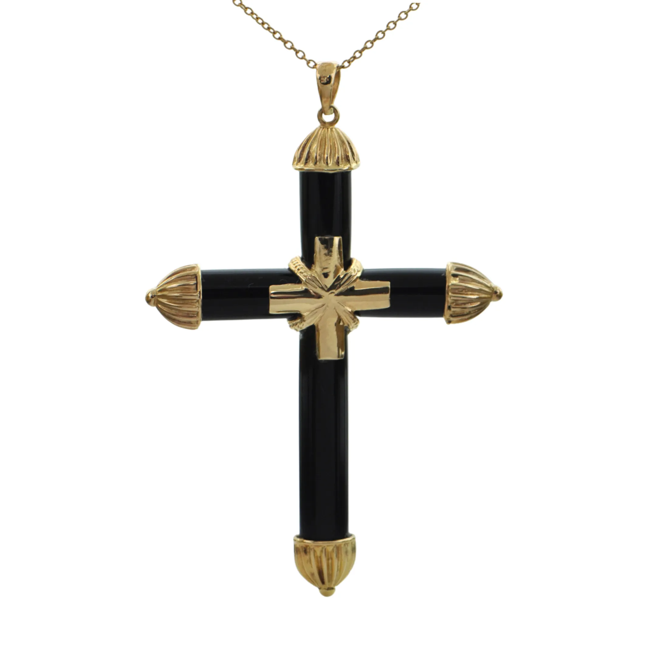 Vintage 14K Yellow Gold and Onyx Cross Pendant