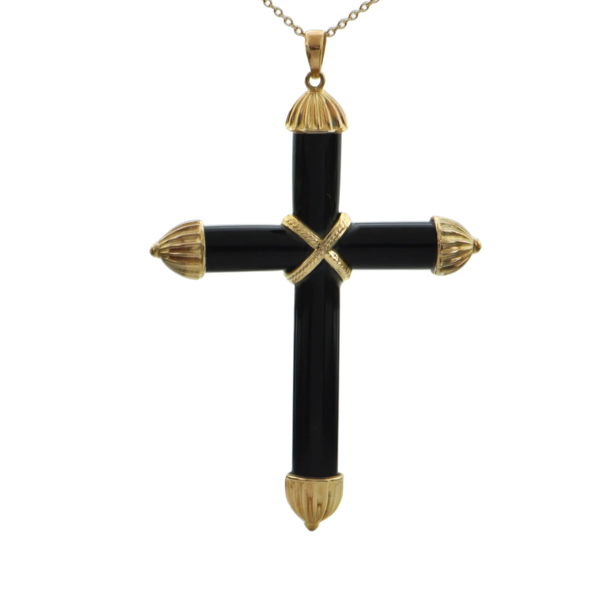 Vintage 14K Yellow Gold and Onyx Cross Pendant