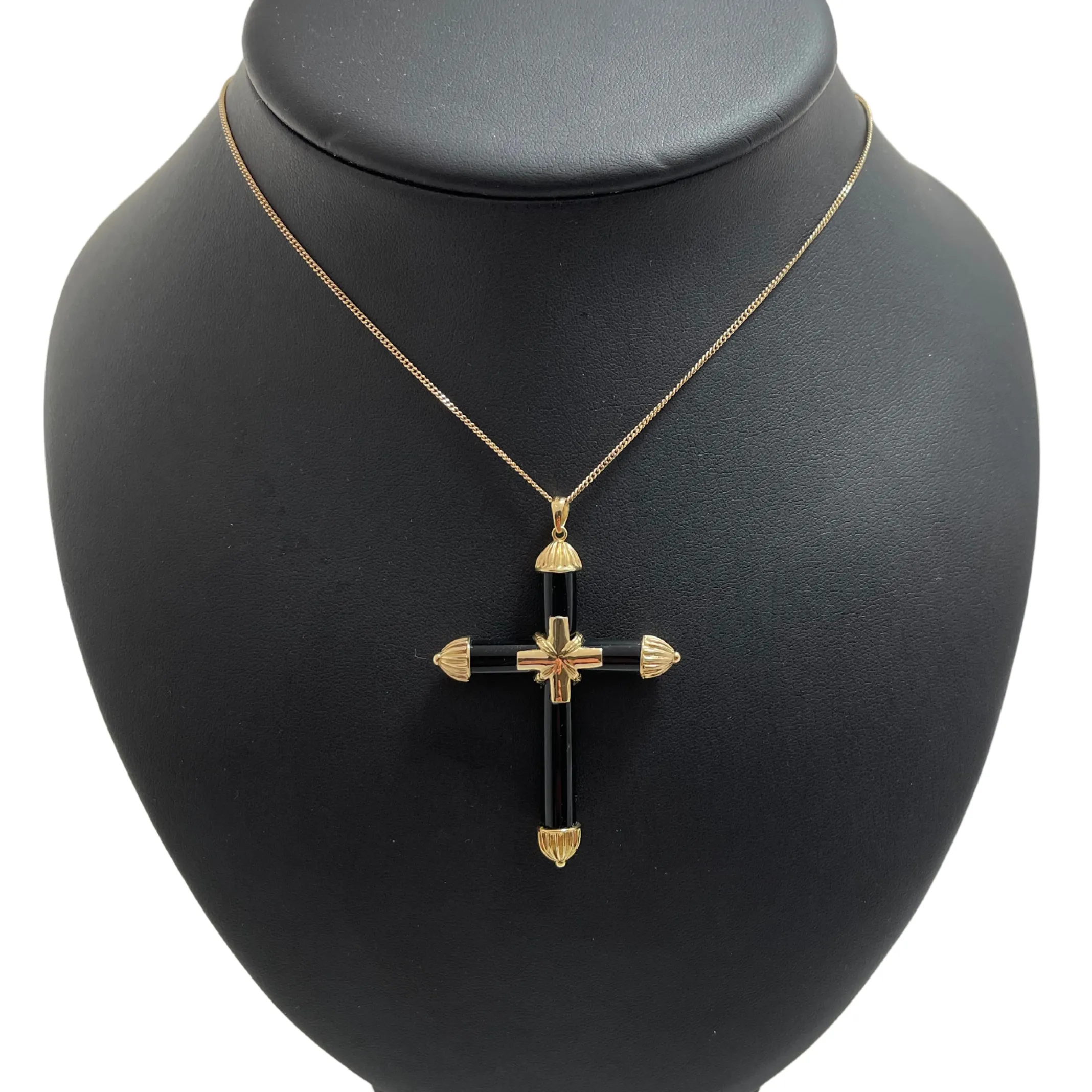 Vintage 14K Yellow Gold and Onyx Cross Pendant