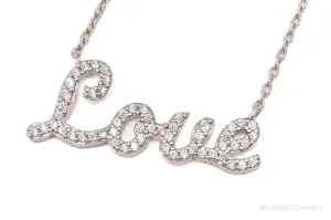 Vintage Cubic Zirconia "Love" Sterling Silver Necklace 17"