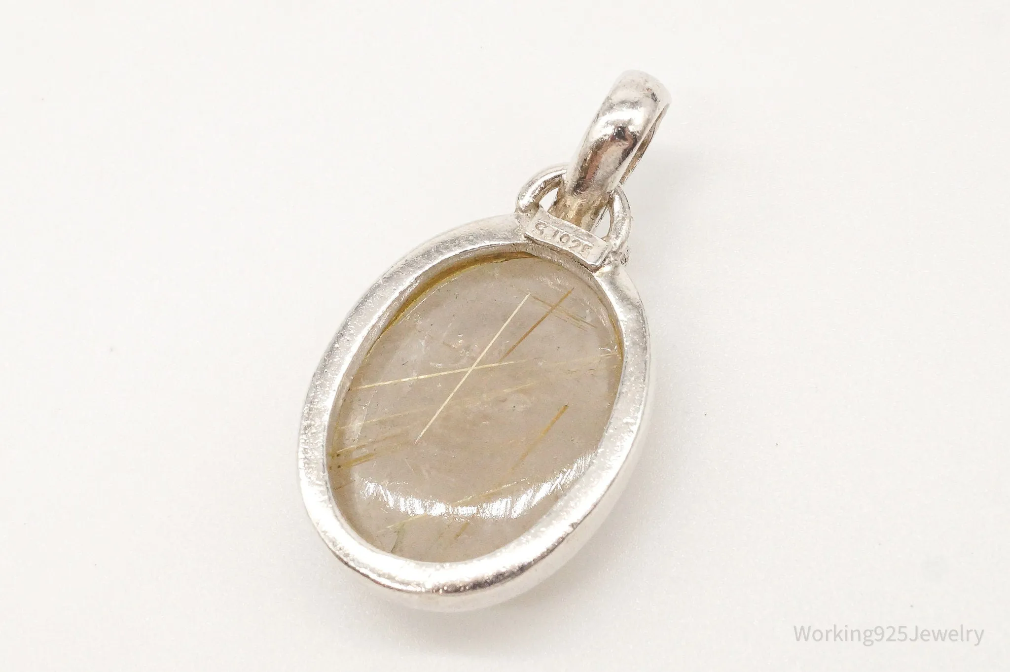 Vintage Designer SJ Rutilated Quartz Sterling Silver Pendant