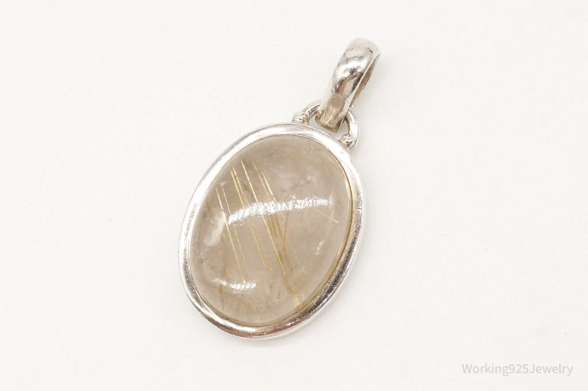 Vintage Designer SJ Rutilated Quartz Sterling Silver Pendant