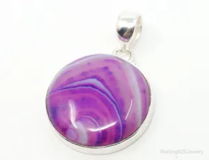 Vintage Designer TGGC Large Pink Agate Sterling Silver Necklace Pendant