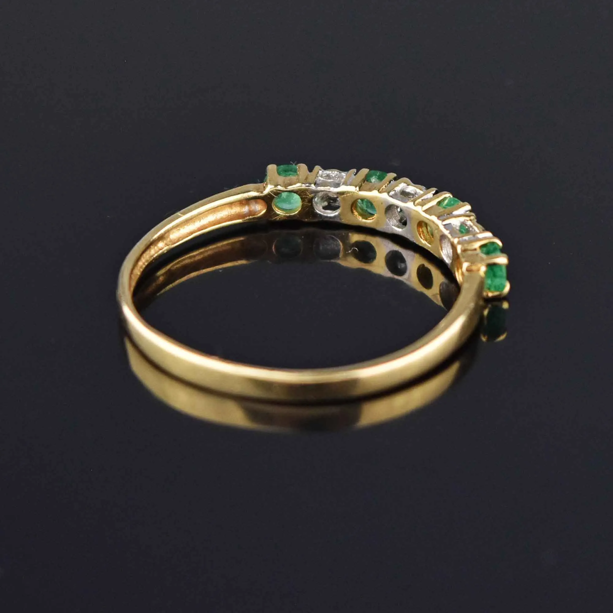 Vintage Emerald Diamond 12K Gold Band Ring Sz 7.75