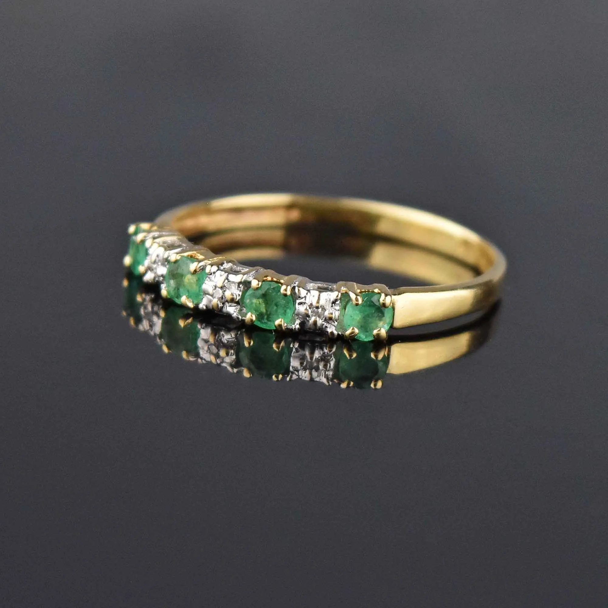 Vintage Emerald Diamond 12K Gold Band Ring Sz 7.75