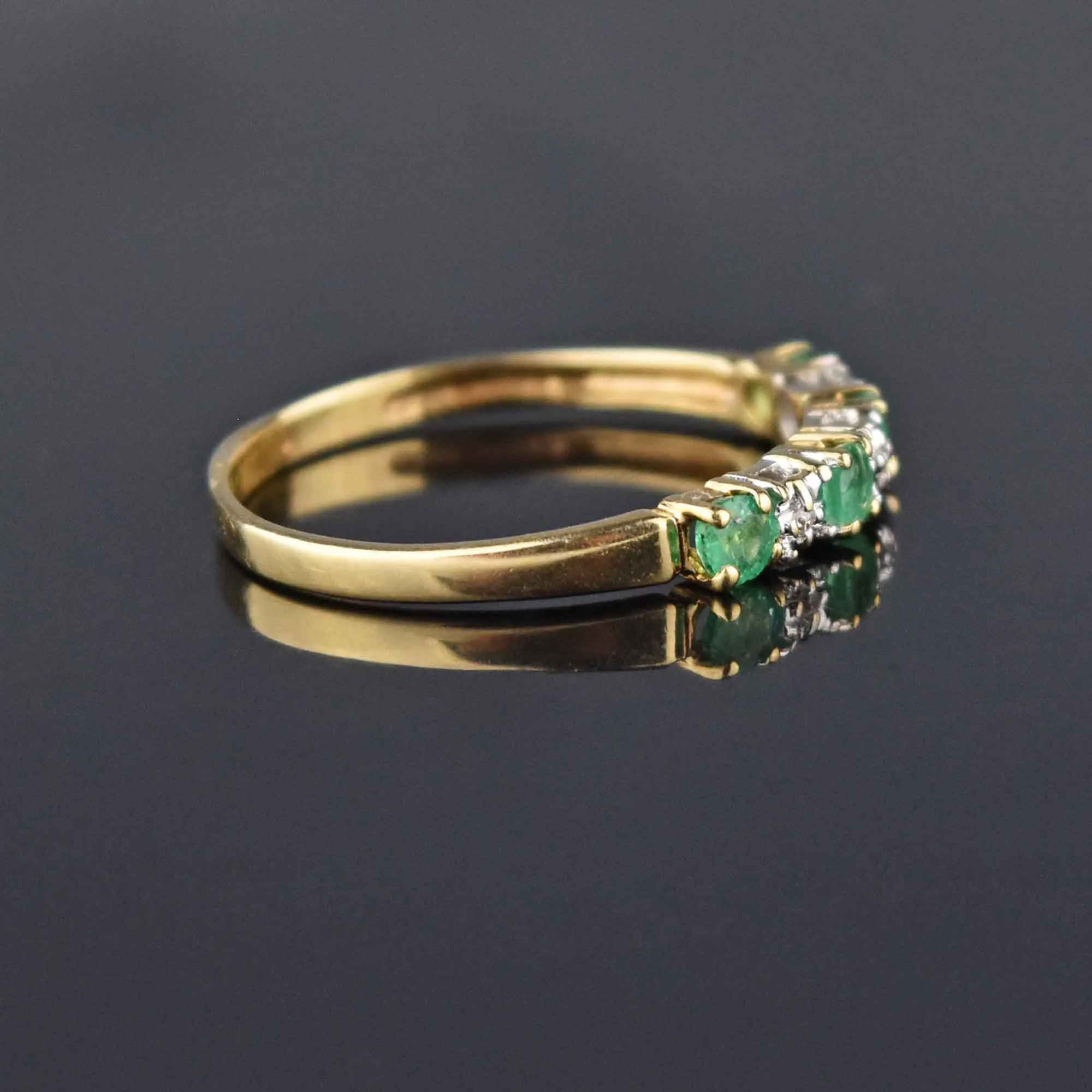 Vintage Emerald Diamond 12K Gold Band Ring Sz 7.75