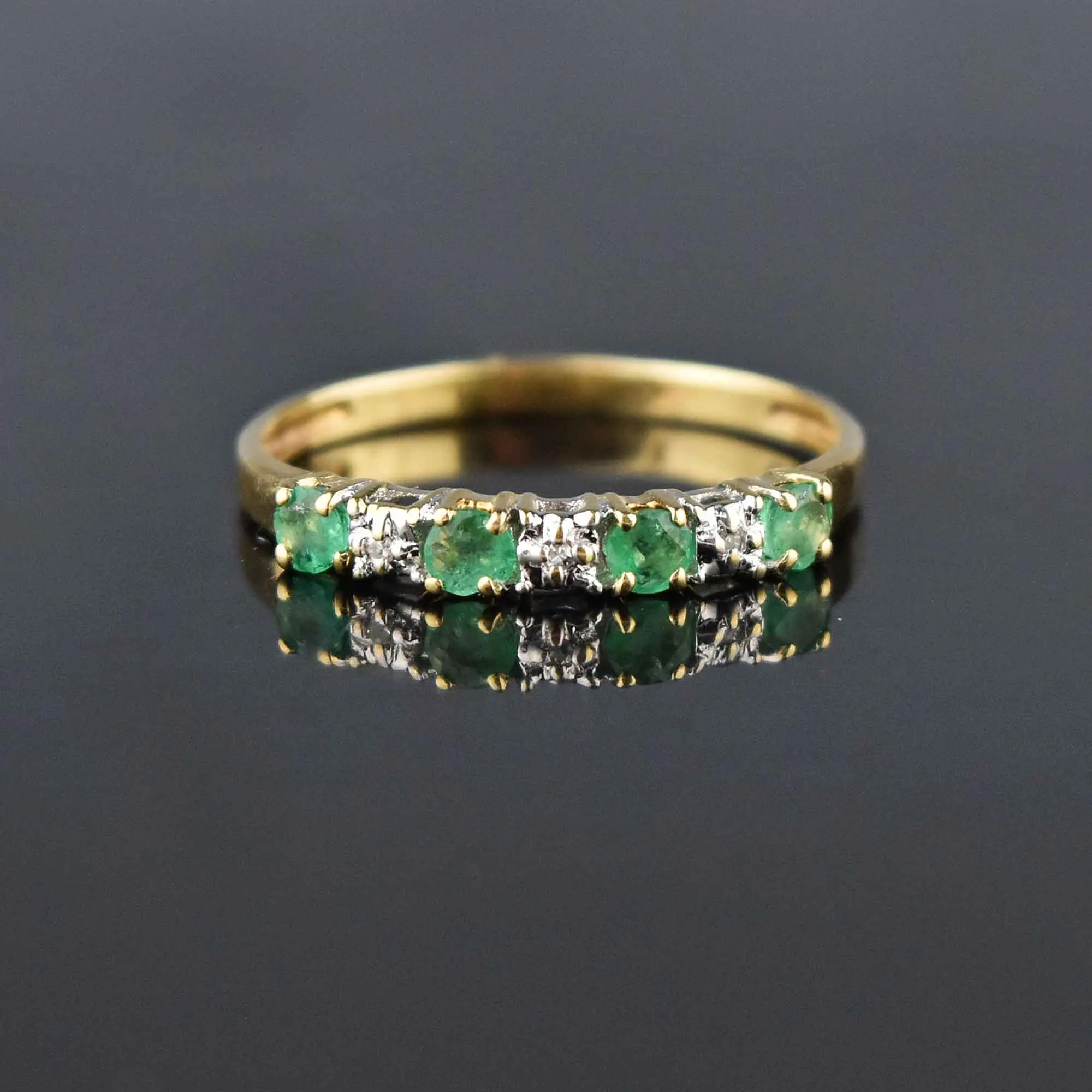 Vintage Emerald Diamond 12K Gold Band Ring Sz 7.75