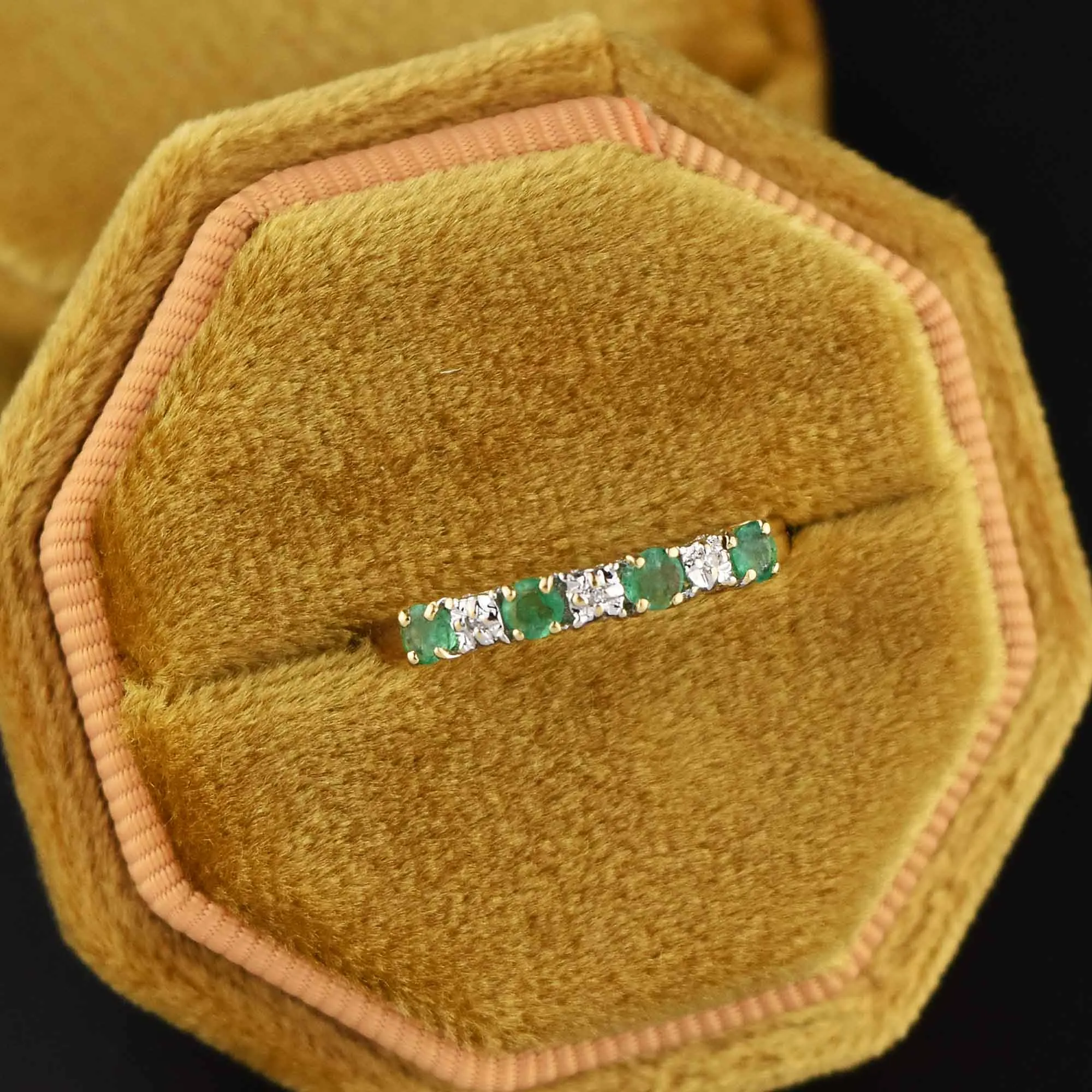 Vintage Emerald Diamond 12K Gold Band Ring Sz 7.75