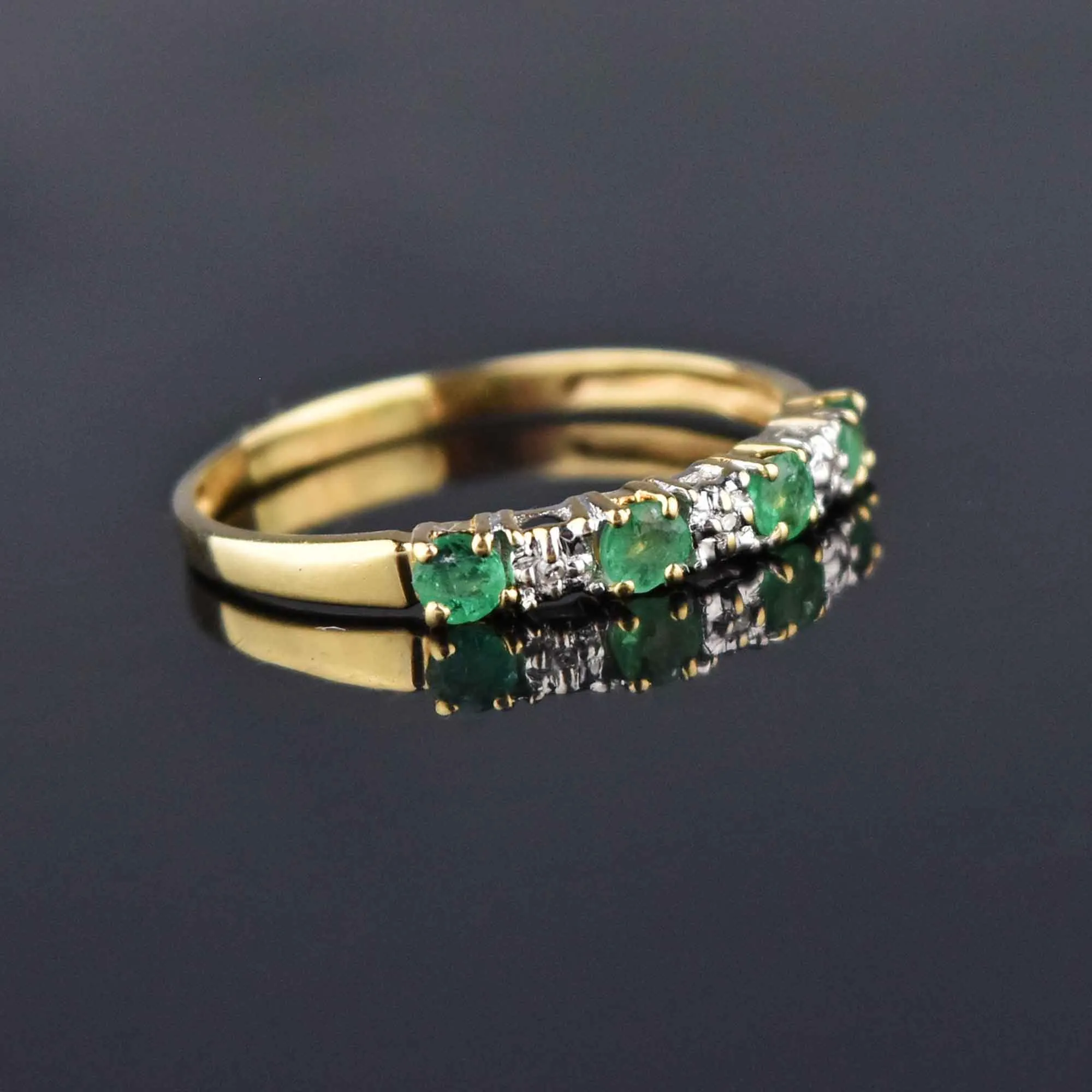 Vintage Emerald Diamond 12K Gold Band Ring Sz 7.75