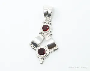 Vintage Garnet Bali Style Sterling Silver Dangle Pendant