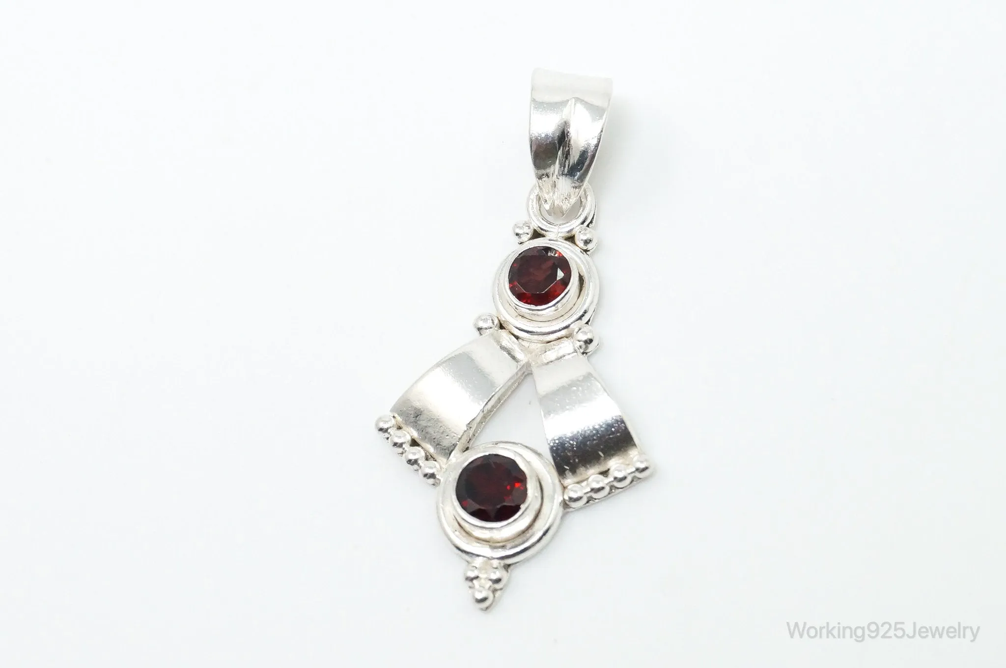 Vintage Garnet Bali Style Sterling Silver Dangle Pendant