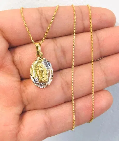 Virgen de Guadalupe Chain GF Pendant Necklace 14K For Adults Gifts Religious