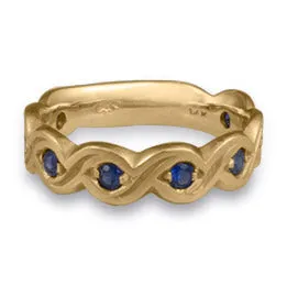 Wide Tides Wedding Ring with Sapphires in 14K Yellow Gold