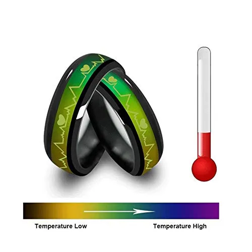 Yellow Chimes Titanium Steel Temperature Feeling Heartbeat ECG Combo Couple Rings for Women & Men