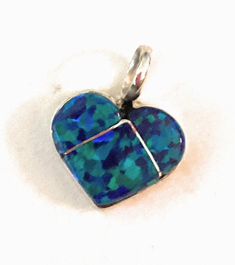 Zuni Sterling Silver & Dark Blue Fire Opal Heart Pendant